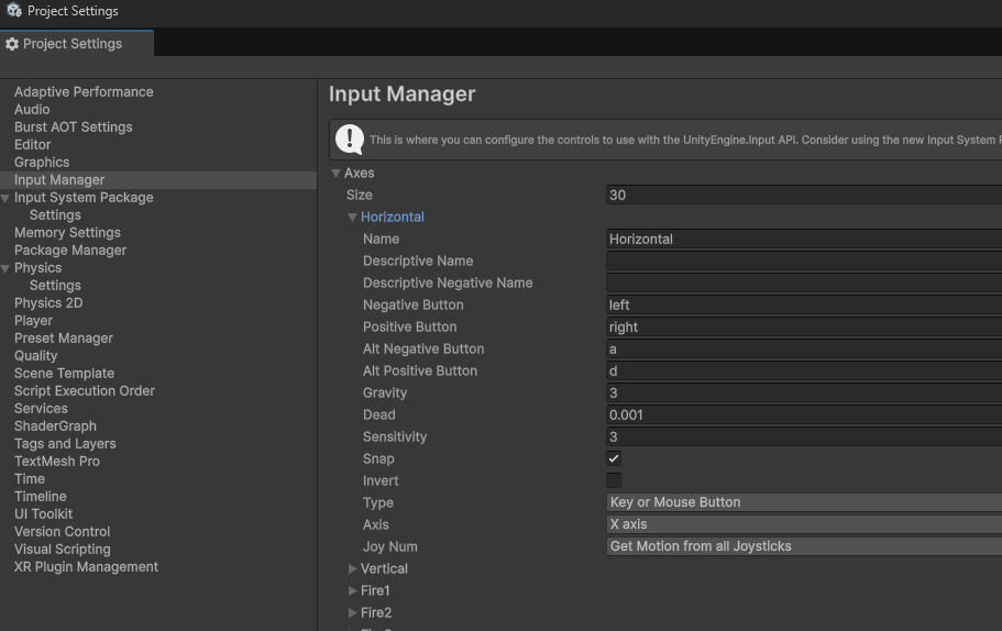 input manager setting